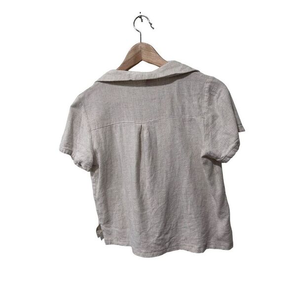 Lisa Says Gah Short Sleeve Collared Cropped Button Front Shirt Beige Size XS - Picture 6 of 12